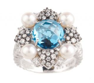 Judith Ripka Sterling 3.0ct Blue Topaz & Cultured Pearl Diamonique 