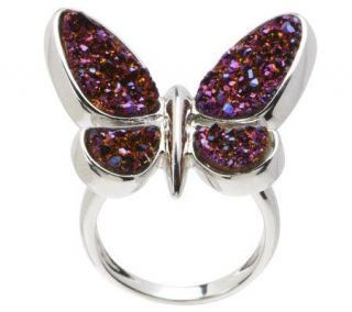 Bold Drusy Quartz Butterfly Sterling Ring —