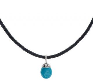 American West Sterling Turquoise Pendant with Leather Cord   J274445