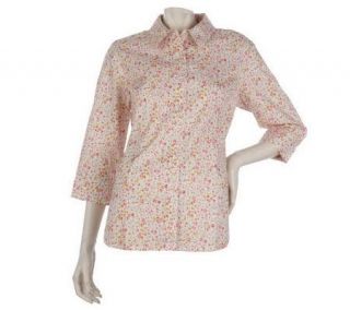 Denim & Co. 3/4 Sleeve Stretch Poplin Floral Print Woven Shirt