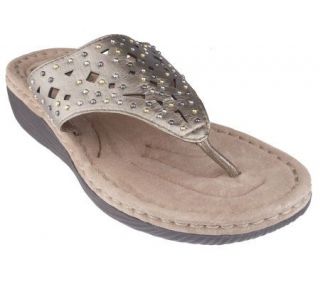 Clarks Artisan Leather Thong Sandals w/ Stone Detail —