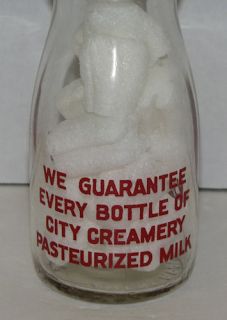Vintage Glass City Creamery Phone 382 Milk Bottle Half Pint
