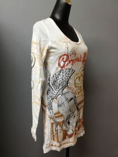   New with Tag Christian Audigier Crystal Rock stoned Shirt ed hardy L