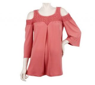 George Simonton 3/4 Sleeve Cold Shoulder Top with Lace Detail