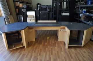 Custom Corian Top Gray Top Studio Workstation Desk w 26 Space Unit