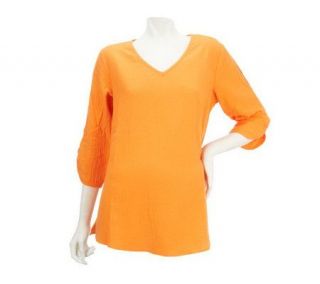 Susan Graver Gauze Tunic Top with Banded Split Sleeve Detail   A224539