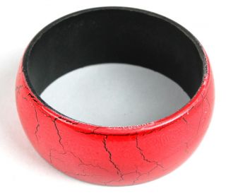 Crackle Paint Bracelet Red Bangle Cuff Chunky Jewelry
