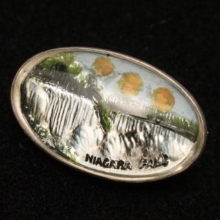 Niagara Falls Pin Vintage Reverse Crystal Intaglio Sterling Silver