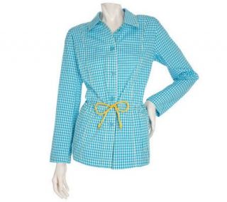 Denim & Co. Gingham Big Shirt with Anorak Detail and Tie Belt   A89342