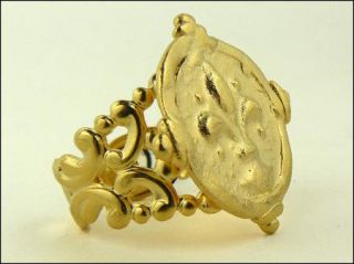 Gold Plated Intaglio Ring Fleur de Lis Susan Shaw Free US Shipping