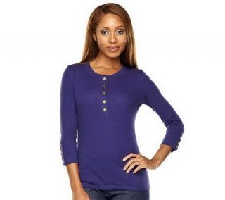 Isaac Mizrahi Live! 3/4 Sleeve Knit Henley Top with Button Detail 