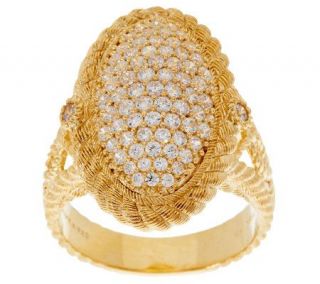 Judith Ripka 14K Gold Clad 1.30ct Pave Diamonique Cocktail Ring 