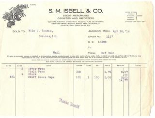 Isbell Company Seed Merchants Jackson Michigan Billhead 1914