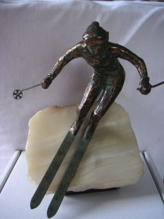 Curtis Jere Original Sculpture of a Skier with Original Sticker on