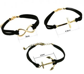 Fashion Cross Infinite Nautical Anchor Simple Charm Leather Bracelet