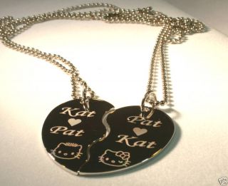 Kitty Cat Custom Split Heart Pendant Necklace Pair