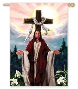  Jesus with Cross Easter House Flag