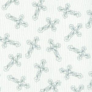 Crosses Metallic Silver on White Cotton Quilt Fabric