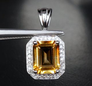  Cut VVS Citrine 14k White Gold 25ct Diamond Pendant for Necklace