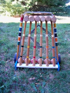 Vintage Wood Croquet Set 6 Mallots 6 Balls