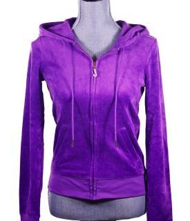 Juicy Couture Winter Iris Purple Velour Bling Hoodie Zip Jacket XL New