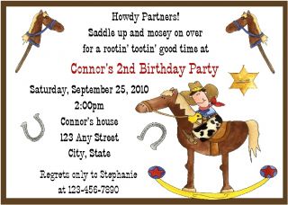 Cowboy Rocking Horse Birthday Party Invitations