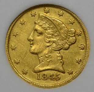 This auction is for one Dahlonega, GA minted 1845 D Gold $5 Half Eagle