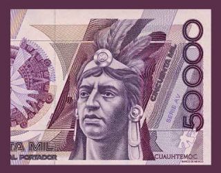  000 PESOS Banknote of MEXICO 1987 AV AZTEC King Cuauhtemoc Pick 93 UNC