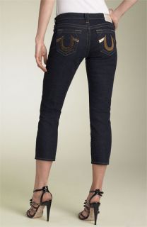 True Religion Brand Jeans Lola Crop Skinny Stretch Jeans (Body Rinse Blue Gold Sequin)