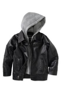 Black Rivet Faux Leather Jacket (Little Boys)