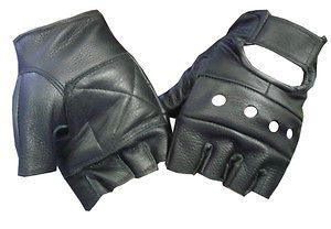 Fingerless Leather Vented Black Cowhide Glove with Velcro Motorcycle