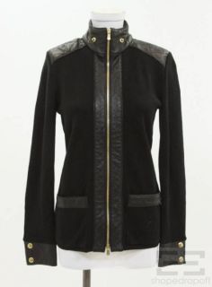 Dana Buchman Black Leather Wool Zip Up Jacket Size Small