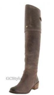 Daniblack Rebel Knee High Leather Boots with Spats Gray Taupe 8 9 5