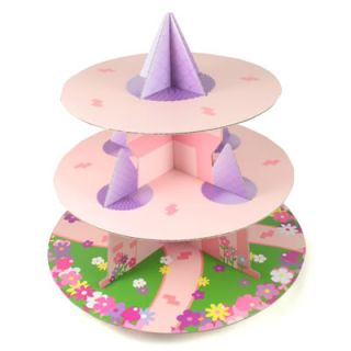  pink/purple 3 TIER CUP CAKE STAND cardboard / pretty castle design