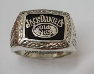 Mens JACK DANIELS Old No. 7 Onyx Sterling Silver Ring 18.5g / Size 13