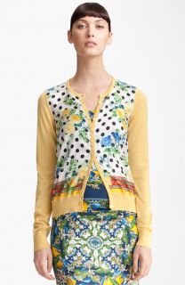 Dolce&Gabbana Dot & Rose Print Silk Knit Cardigan