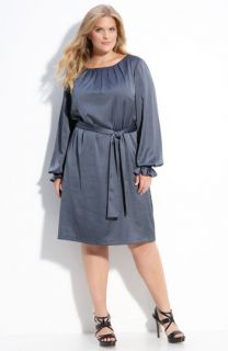 Donna Ricco Long Sleeve Charmeuse Dress (Plus)