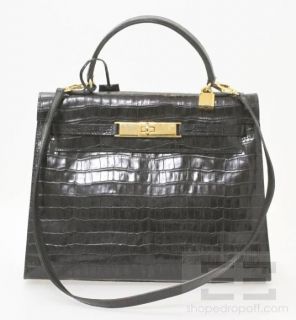 ofre black croc embossed leather gold lock handbag