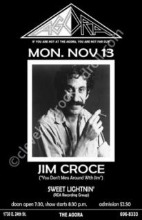Jim Croce 1972 Cleveland Agora Concert Poster
