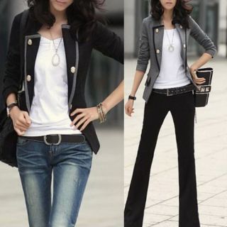 Korean Women Fashion OL Slim Black Dark Grey Blazer Jacket Lady