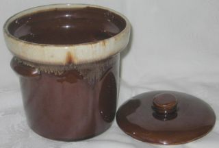  Pottery Brown Drip Sauce Pot Crock with Lid Art Retro Mint