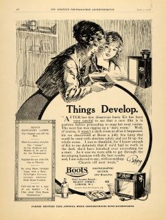 1918 Ad Boots Safelight Lamp Darkroom Lady Film Photography Exposure