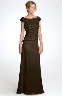 Cachet Off Shoulder Tiered Chiffon Gown (Petite)