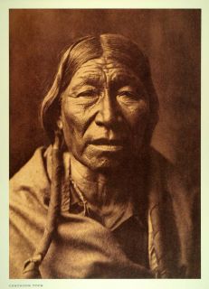 1972 Print Edward S. Curtis Cheyenne Indian Man Braids Wako Yami Sepia