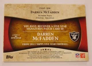 2011 Topps Five Star Darren McFadden Auto Game Used Patch Card #36/40
