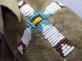C1900 Plains Native American Cheyenne Beaded Cross Indian Hide