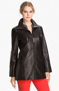 Ellen Tracy Stand Collar Leather Topper ( Exclusive)