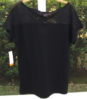 Cynthia Steffe Black Mesh Lace Shoulder Top Shirt New