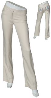 CYNTHIA ROWLEY Ribbon Accent Ivory Silk Boot Cut Pants 8 NEW