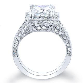  Cut Round Pave Diamond Halo Engagement Ring 18K G SI1 GIA
